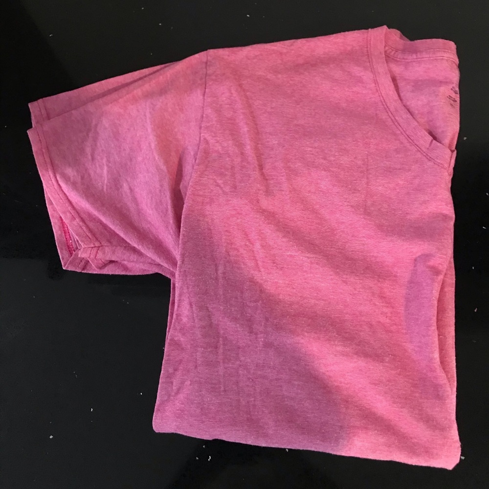 Large Pink Micro Stripe V-Neck Fruit of the Loom Shirt